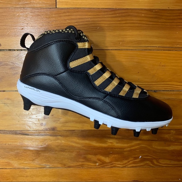 Nike Air Jordan 10 Mid Football Cleats Black Gold - Picture 7 of 7